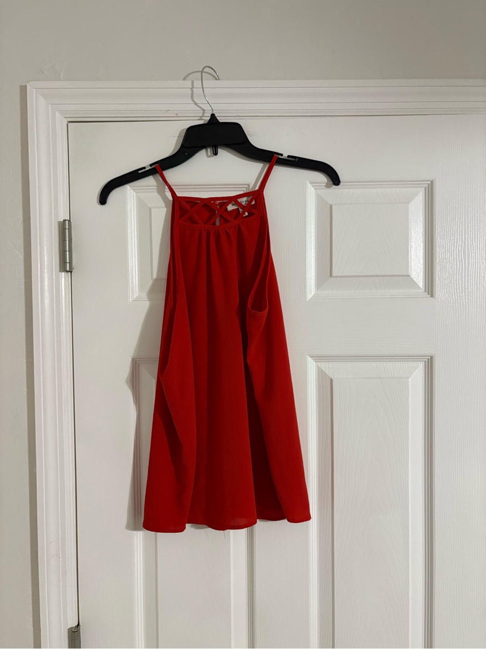 Monteau Red Halter Swing Top with Lattice Neckline